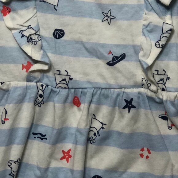 Peppa Pig Dress Girls 4T Blue White Striped Ruffle Sleeve Cotton Blend NEW - Picture 5 of 5